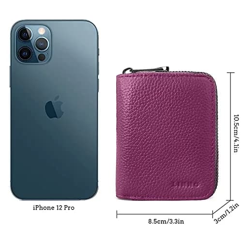Linno RFID 20 Slots Credit Card Holder Genuine Leather Small Wallet with Zipper for Women & Men thumbnail 6