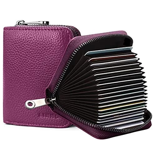 Linno Purple RFID Genuine Leather Credit Card Holder Wallet with Zipper | 20 Slots - main product image