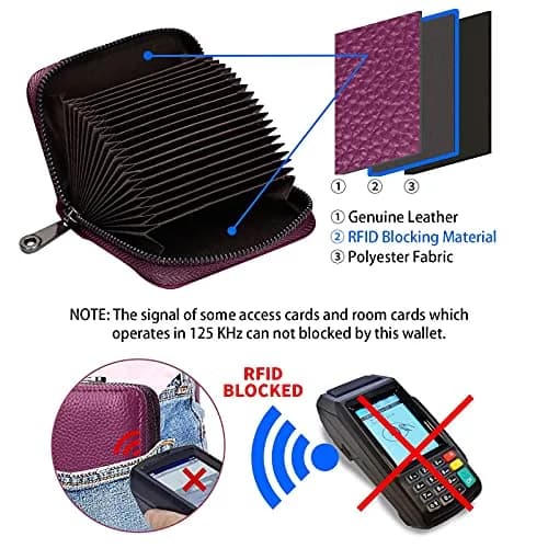 Linno Purple RFID Genuine Leather Credit Card Holder Wallet with Zipper | 20 Slots - view 3