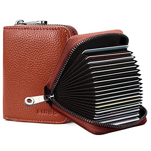 Linno RFID Genuine Brown Leather Credit Card Holder Wallet with Zipper | 20 Slots - main product image