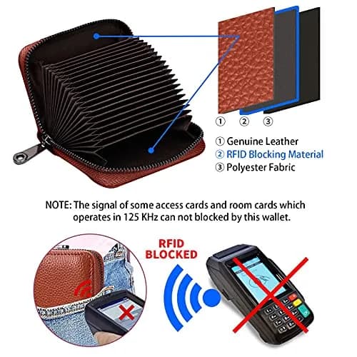 Linno RFID Genuine Brown Leather Credit Card Holder Wallet with Zipper | 20 Slots - view 3