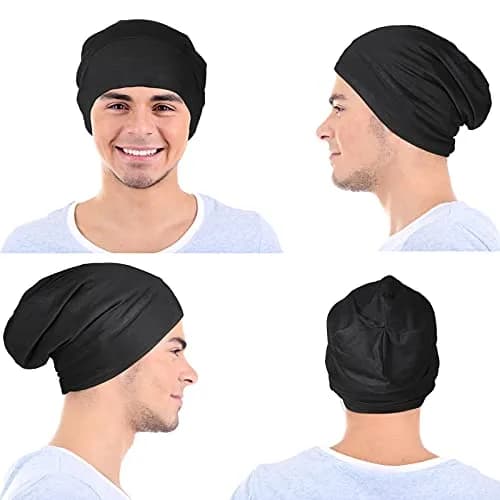 Geyoga Silk Satin Bonnet for Men | Adjustable Elastic Band for Curly Hair, 2 Pack thumbnail 2