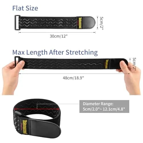 Trilancer Elastic Cinch Straps with Anti-Slip Strips, 12" (30cm) x 2" (5cm) | Multipurpose Hook & Loop Bundling Straps thumbnail 3