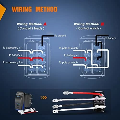 Nilight 7Pin Momentary Rocker Switch DPDT Toggle(On)-Off-(On) | 12VDC 20AMP, Blue LED, Universal Fit thumbnail 6