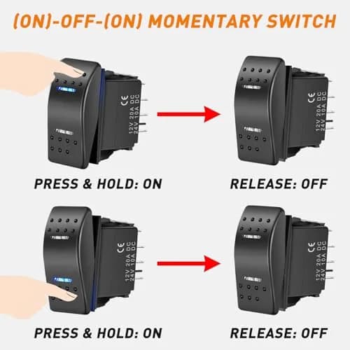 Nilight 7Pin Momentary Rocker Switch DPDT Toggle(On)-Off-(On) | 12VDC 20AMP, Blue LED, Universal Fit thumbnail 2