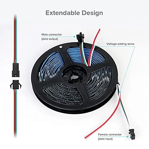 SEZO WS2812B ECO LED Strip Light 3.3FT 144LEDs/m Individually Addressable | Full Color RGB Dream Lighting thumbnail 9