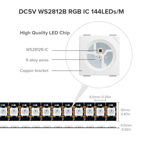 SEZO WS2812B ECO LED Strip Light 3.3FT 144LEDs/m Individually Addressable | Full Color RGB Dream Lighting thumbnail 3