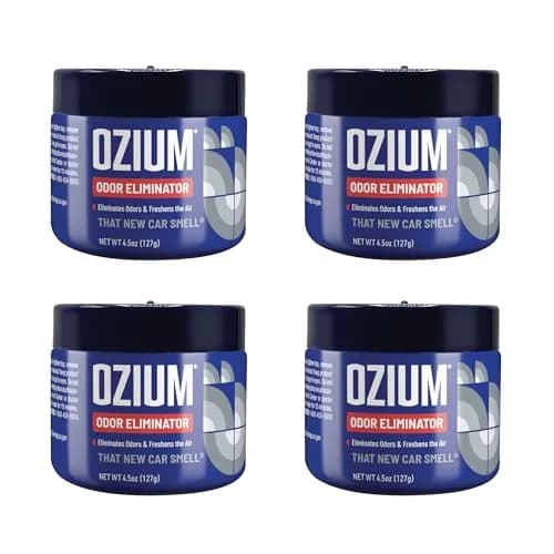 Ozium Odor Eliminating Gel Air Freshener Alternative New Car Scent 18 oz (4 x 4.5 oz) | Eliminates Smoke & Stubborn Odors thumbnail 1