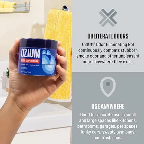 Ozium Odor Eliminating Gel Air Freshener Alternative New Car Scent 18 oz (4 x 4.5 oz) | Eliminates Smoke & Stubborn Odors thumbnail 3