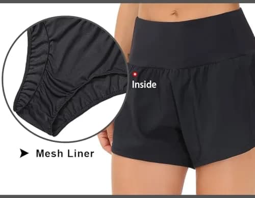 THE GYM PEOPLE Women's High Waisted Running Shorts Quick Dry Mesh Liner (Black, Small) | Supportive, Breathable & Moisture-Wicking thumbnail 5