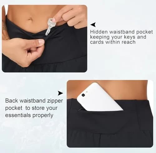 THE GYM PEOPLE Womens High Waisted Running Shorts Quick Dry Athletic Workout Shorts with Mesh Liner Zipper Pockets (Black, X-Large) | Supportive Fit & Breathable Design thumbnail 4