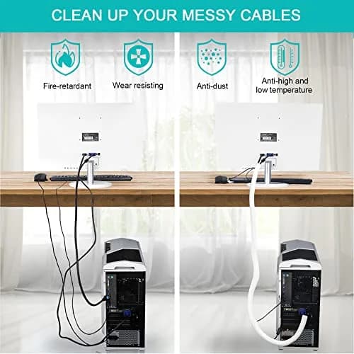 ZhiYo White Braided Cable Sleeve 20ft (6.1m) | Organizes 4-8 Cables thumbnail 4