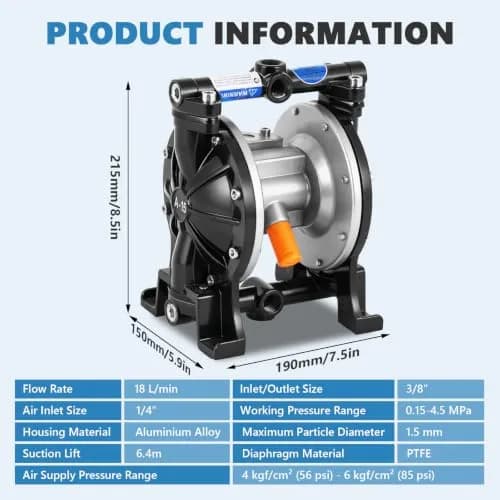 MXBAOHENG Air Operated Double Diaphragm Pump, Aluminum Alloy Body, 18L/min | Reliable Chemical Transfer thumbnail 2