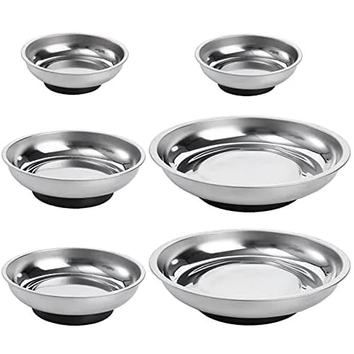 Hedume 6-Piece Round Magnetic Parts Tray Set 7.6cm (3") 10.2cm (4") 15.2cm (6") | Strong Stainless Steel Tool Holder for Mechanics thumbnail 1