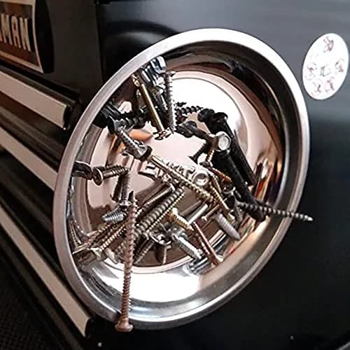 Hedume 6-Piece Round Magnetic Parts Tray Set 7.6cm (3") 10.2cm (4") 15.2cm (6") | Strong Stainless Steel Tool Holder for Mechanics thumbnail 6