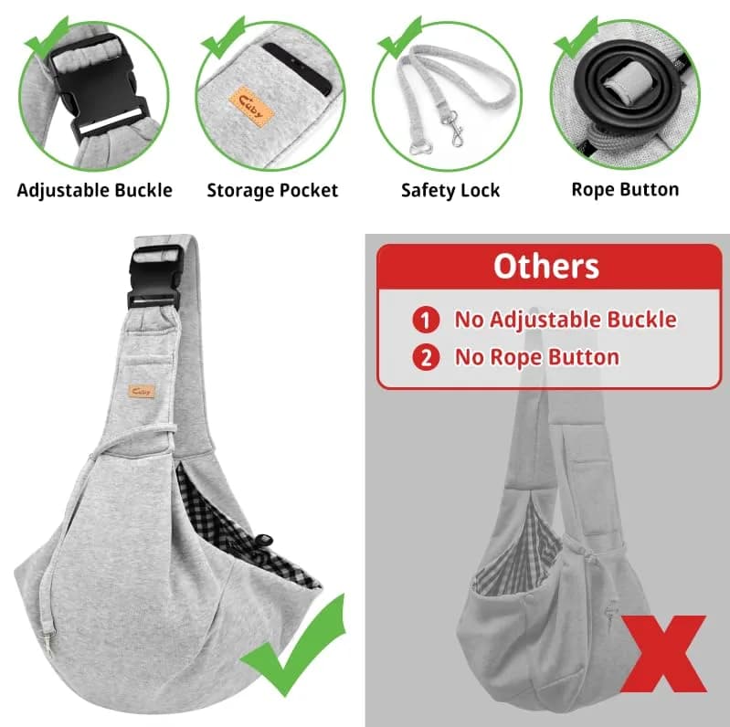 Cuby Dog and Cat Sling Carrier | Reversible Soft Pouch for Small Pets, Adjustable, Grey thumbnail 2