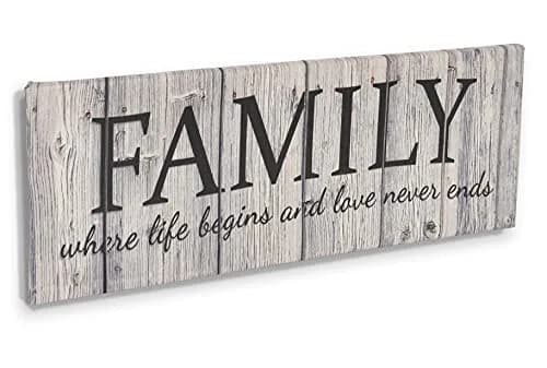 Inkdotpot Stretched Canvas Quotes Wall Art Decor, Family Where Life Begins and Love Never Ends Wall Decor- 6 x 17 Rustic Wall Art Sign- Farmhouse Decor Faux Plaque Sign thumbnail 4