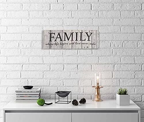 Inkdotpot Stretched Canvas Quotes Wall Art Decor, Family Where Life Begins and Love Never Ends Wall Decor- 6 x 17 Rustic Wall Art Sign- Farmhouse Decor Faux Plaque Sign thumbnail 5