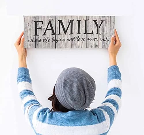 Inkdotpot Stretched Canvas Quotes Wall Art Decor, Family Where Life Begins and Love Never Ends Wall Decor- 6 x 17 Rustic Wall Art Sign- Farmhouse Decor Faux Plaque Sign thumbnail 2