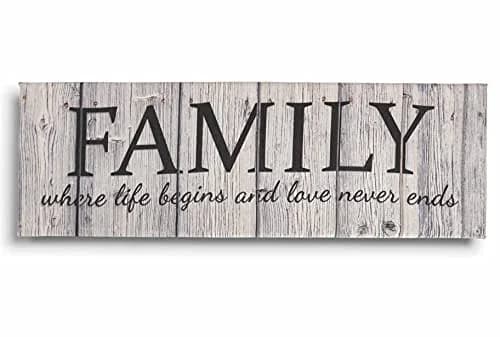 Inkdotpot Stretched Canvas Quotes Wall Art Decor, Family Love Never Ends, 8 x 24 Rustic Wall Sign, Farmhouse Decor thumbnail 1
