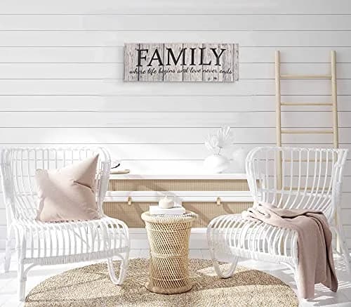 Inkdotpot Stretched Canvas Quotes Wall Art Decor, Family Love Never Ends, 8 x 24 Rustic Wall Sign, Farmhouse Decor thumbnail 6
