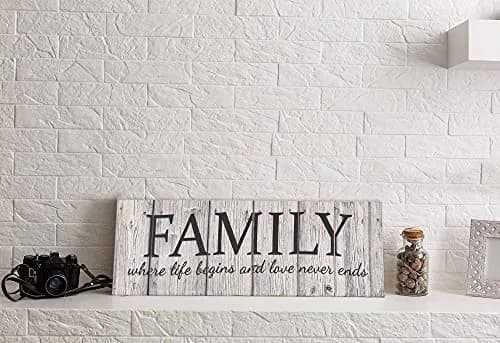 Inkdotpot Stretched Canvas Quotes Wall Art Decor, Family Love Never Ends, 8 x 24 Rustic Wall Sign, Farmhouse Decor thumbnail 3