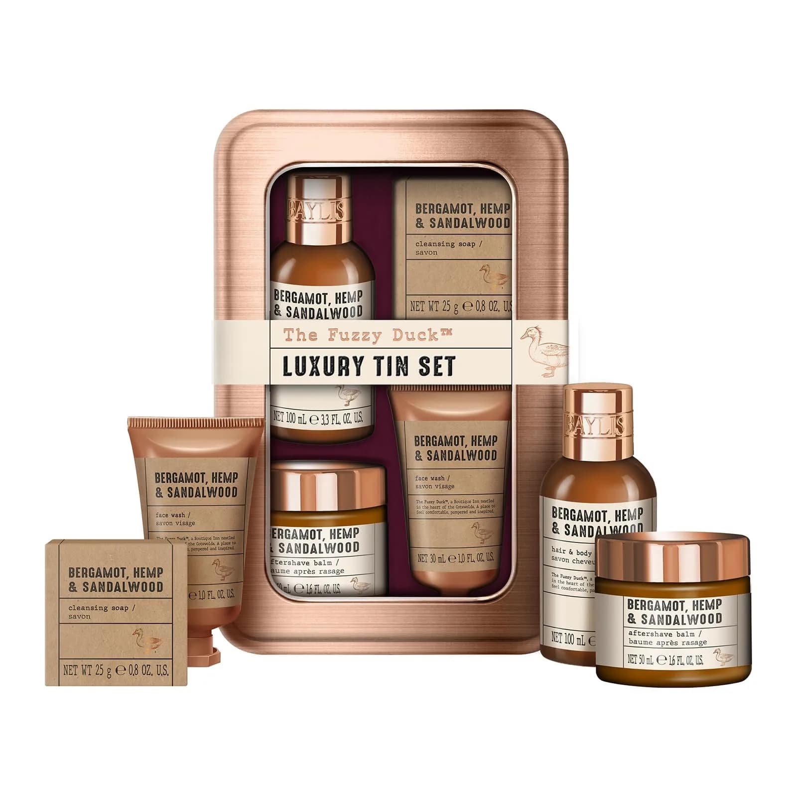 Baylis & Harding Fuzzy Duck Grooming Tin Gift Set for Men | 100ml (3.3 Fl Oz) Hair & Body Wash, 50ml (1.6 Fl Oz) Aftershave Balm, 30ml (1 Fl Oz) Face Wash & 25g Soap