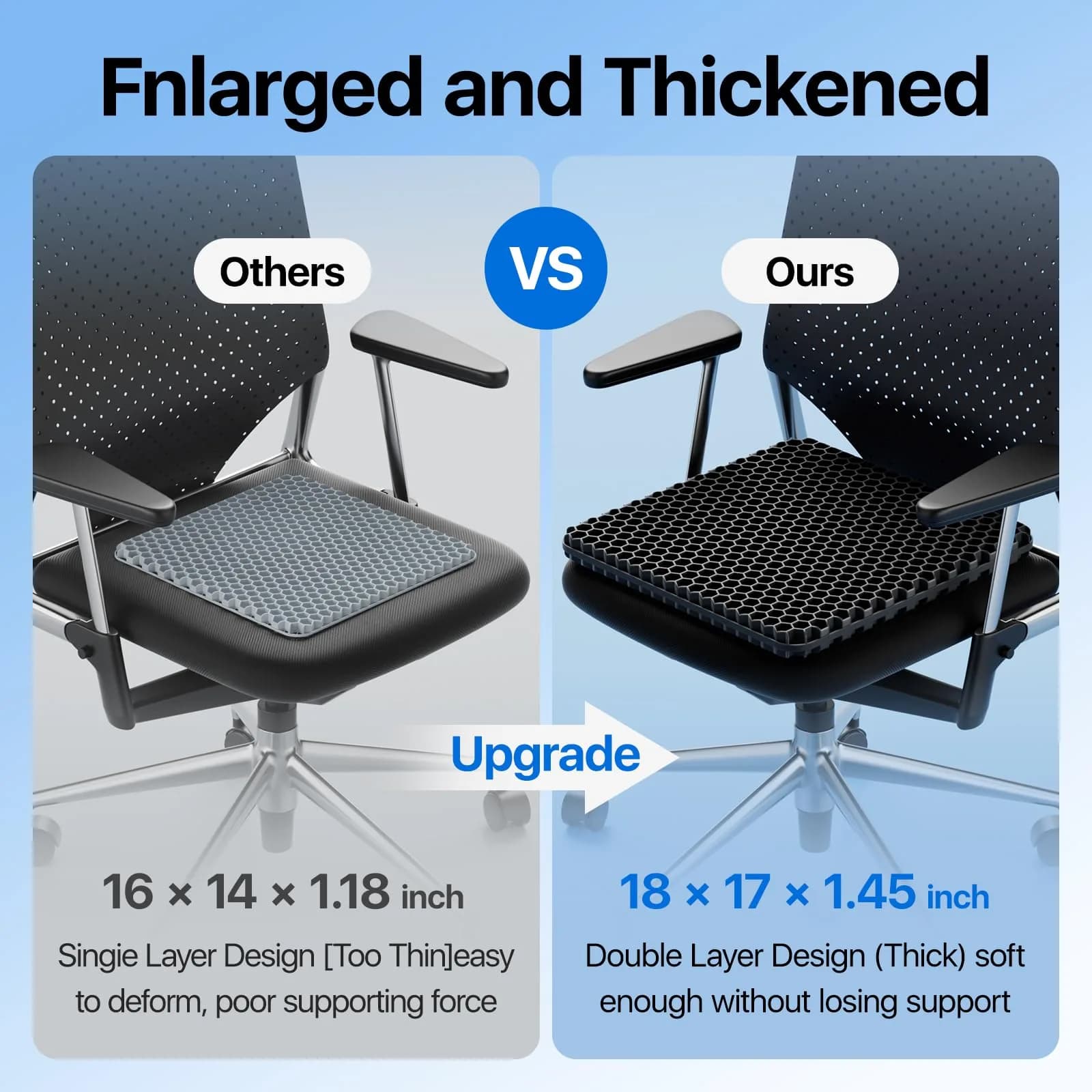 OMCOZY Large Black Gel Seat Cushion with Cooling Honeycomb - Ultimate Pressure Relief for Office Chairs - view 6