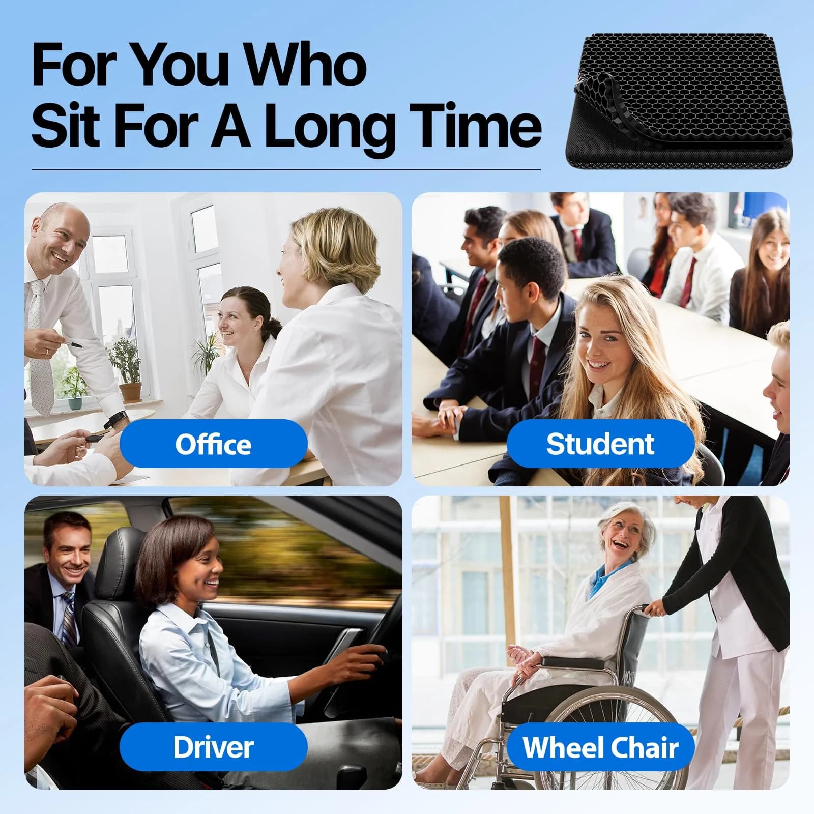 OMCOZY Large Black Gel Seat Cushion with Cooling Honeycomb - Ultimate Pressure Relief for Office Chairs - view 7