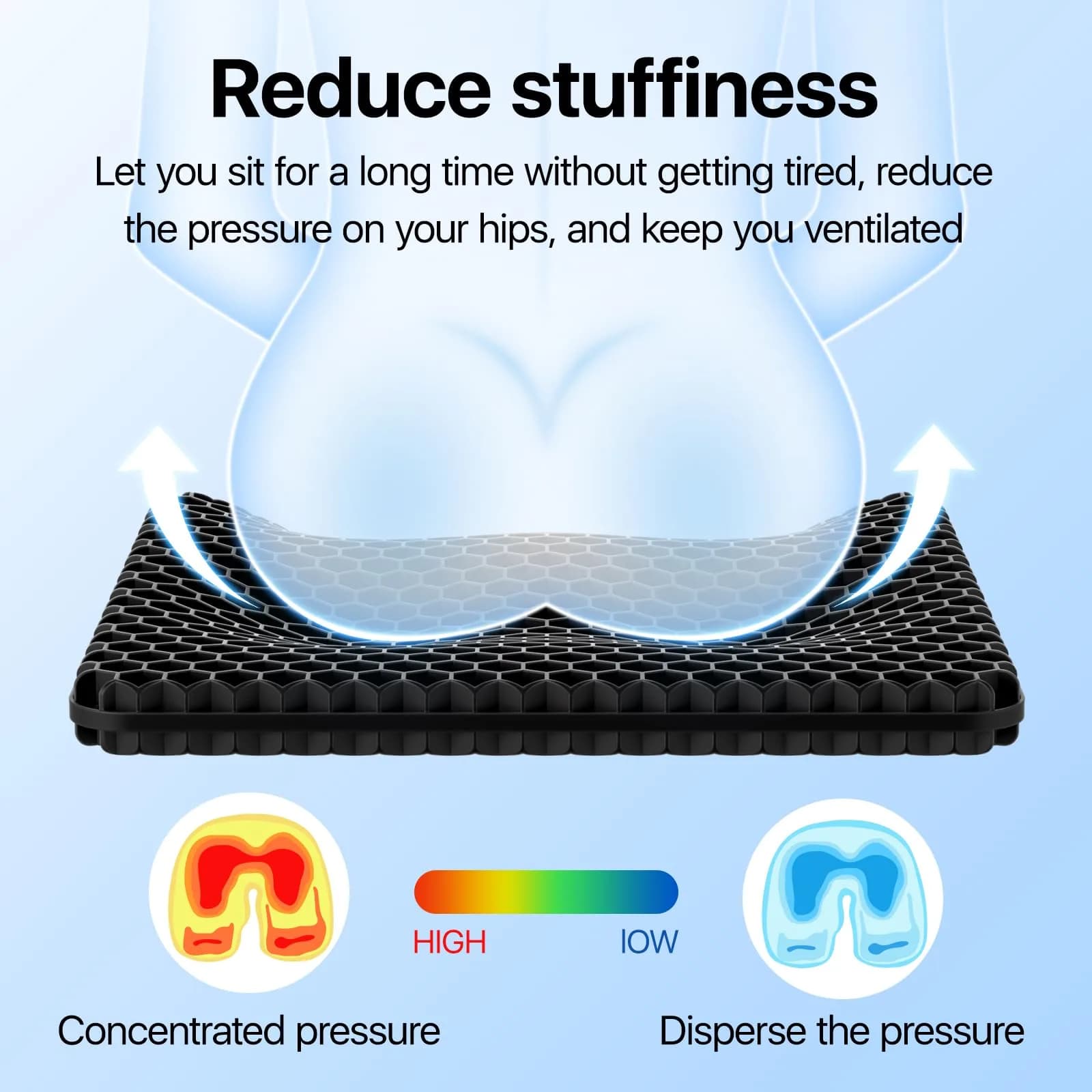 OMCOZY Large Black Gel Seat Cushion with Cooling Honeycomb - Ultimate Pressure Relief for Office Chairs - view 2