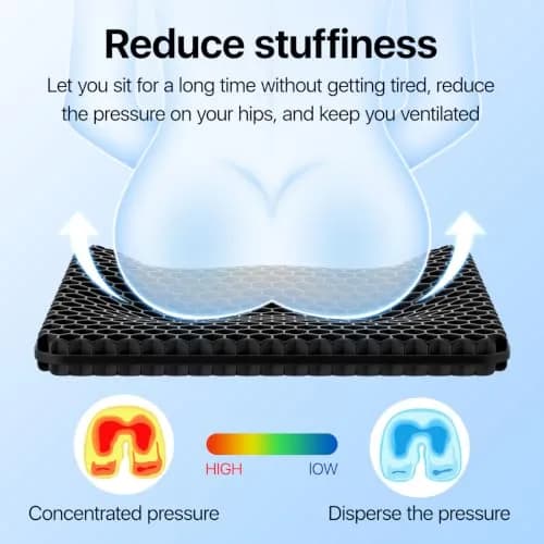 OMCOZY Gel Seat Cushion Large 46cm x 44cm x 3.8cm | Cooling Honeycomb Design for Office Chair, Car, Wheelchair thumbnail 2
