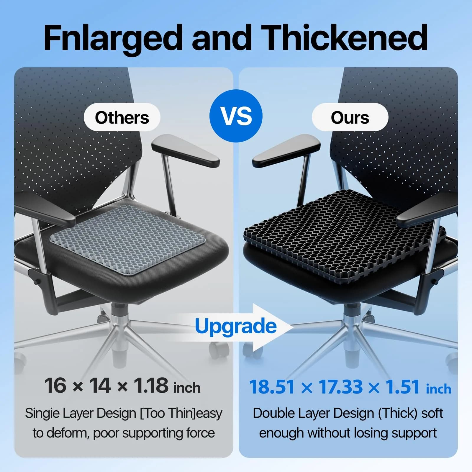 OMCOZY Large Black Gel Seat Cushion with Cooling Honeycomb - Ultimate Pressure Relief for Office Chairs - view 3