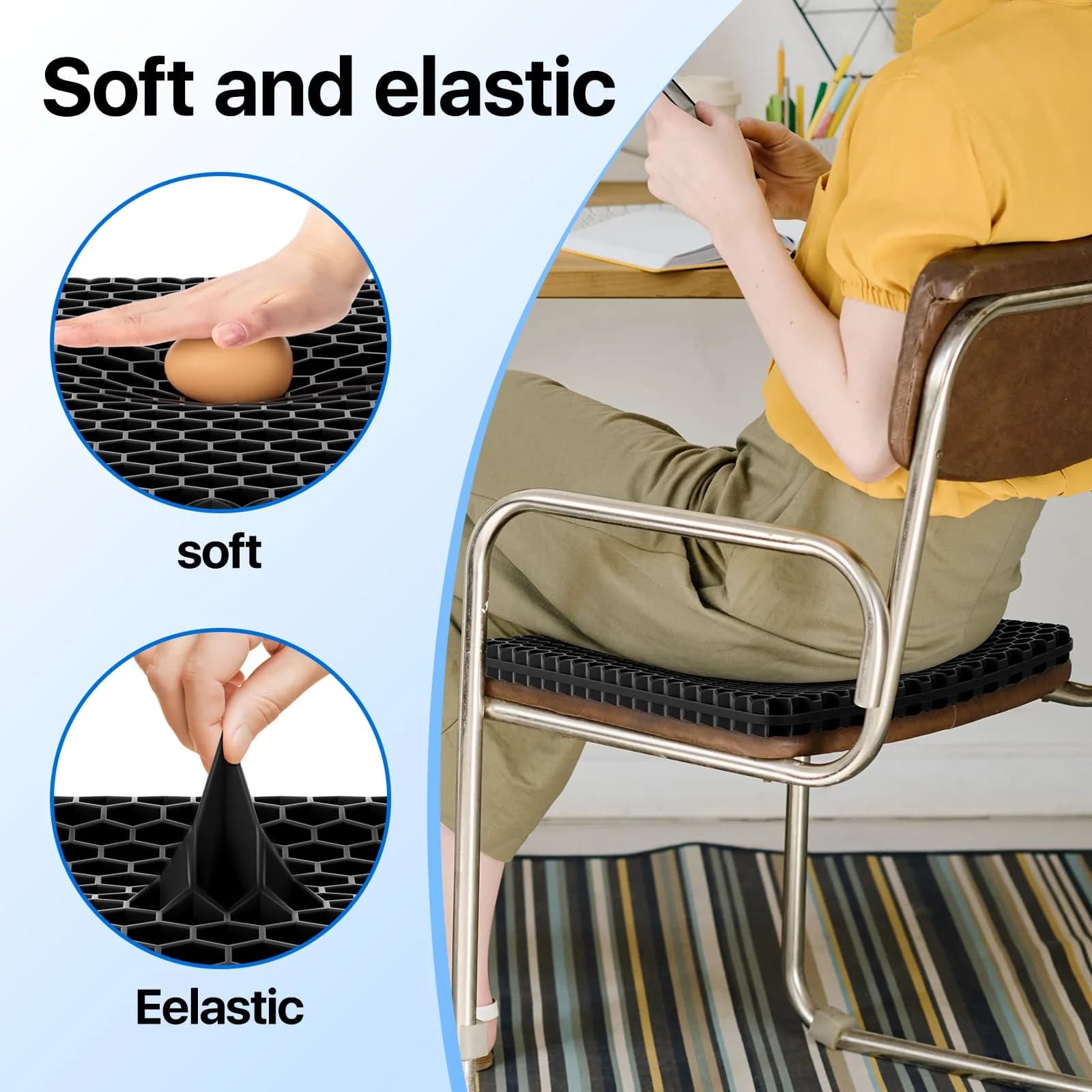 OMCOZY Large Black Gel Seat Cushion with Cooling Honeycomb - Ultimate Pressure Relief for Office Chairs - view 4
