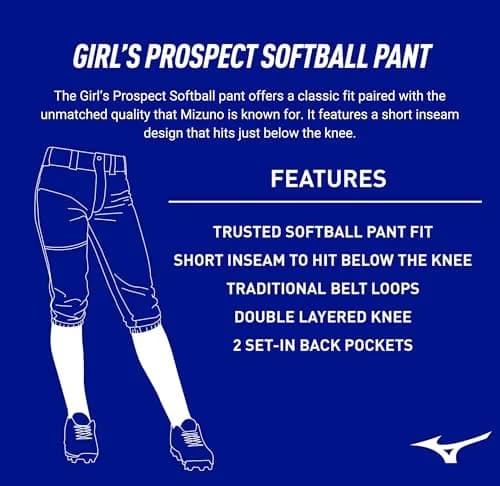 Mizuno Youth Girl's Prospect Softball Pant, Grey, Small | Durable, Moisture-Wicking Sport Pants for Girls thumbnail 3