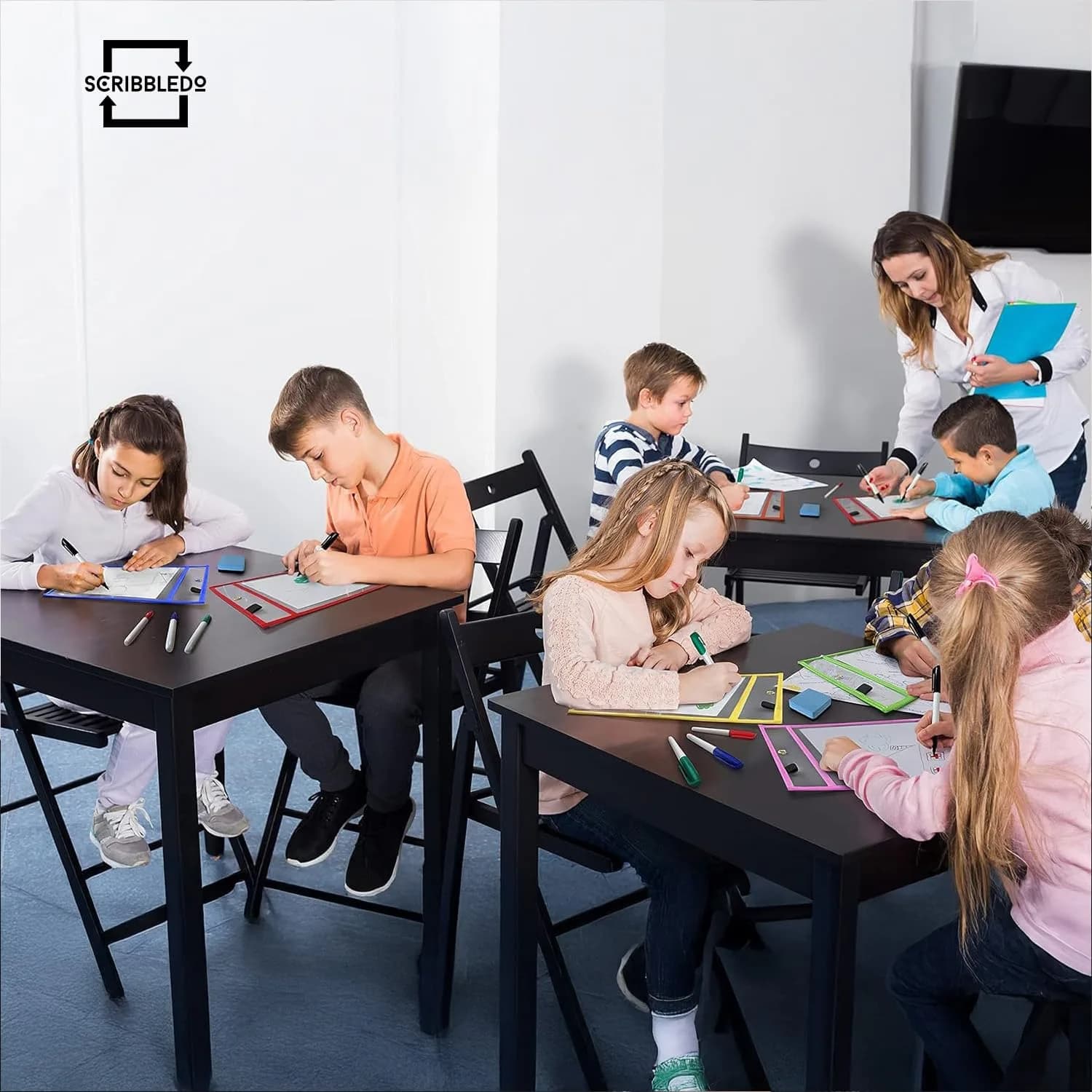 Scribbledo Dry Erase Pocket Sleeves 6 Pack, Reusable Sheet Protectors 36cm (14") x 25cm (10") | Heavy Duty Vinyl for Classroom & Homeschool - view 6