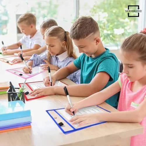 Scribbledo Dry Erase Pocket Sleeves 6 Pack, Reusable Sheet Protectors 36cm (14") x 25cm (10") | Heavy Duty Vinyl for Classroom & Homeschool thumbnail 2
