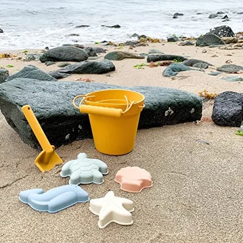 BLUE GINKGO Silicone Beach Toys, 7-Piece Set, Yellow | Soft, Travel-Friendly Sand Play thumbnail 9