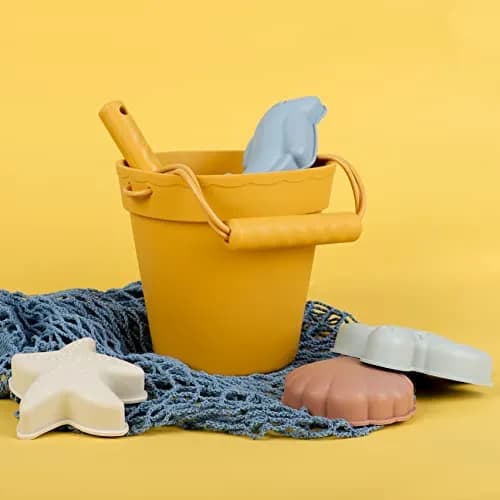 BLUE GINKGO Silicone Beach Toys, 7-Piece Set, Yellow | Soft, Travel-Friendly Sand Play thumbnail 3