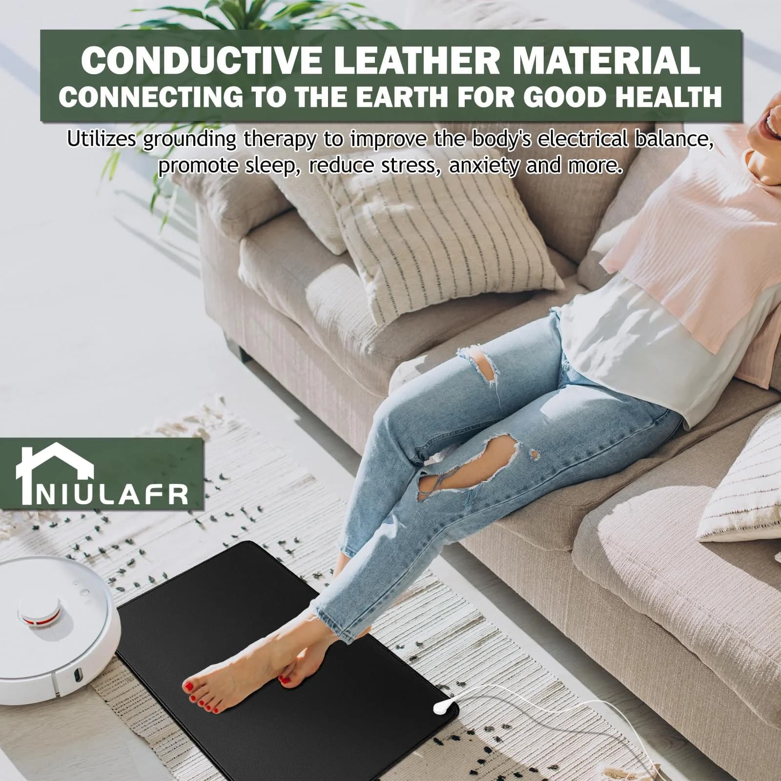 NIULAFR Grounding Mat 100 cm (39 in) with 4.57 m (15 ft) Cord | Connect to Earth for Energy & Pain Relief - view 2