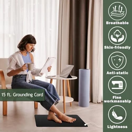 NIULAFR Grounding Mat 100 cm (39 in) with 4.57 m (15 ft) Cord | Connect to Earth for Energy & Pain Relief thumbnail 3