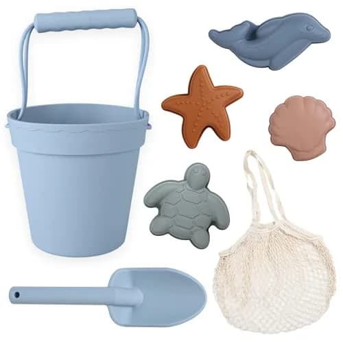BLUE GINKGO Silicone Beach Toys, 7-Piece Set | Soft, Travel-Ready Sand Play for Kids thumbnail 1
