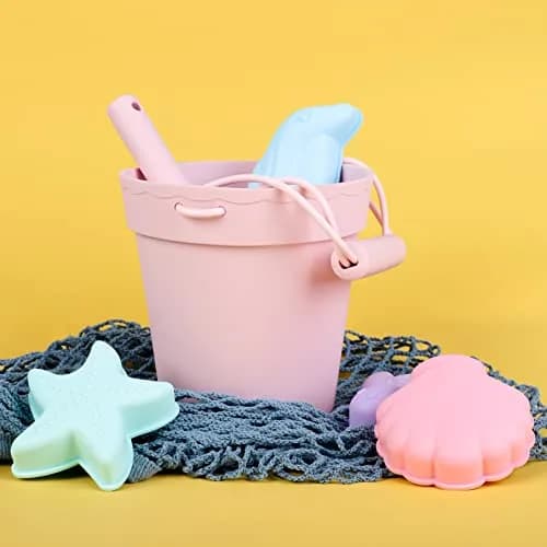 BLUE GINKGO Silicone Beach Toys, 7-Piece Set, Pink | Travel-Friendly, Soft Silicone Sand Play thumbnail 3