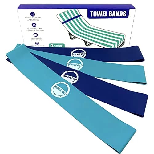 Cruise On Towel Bands for Cruise Chairs 4 Pack | Blue & Teal, Latex-Free, Lounge Use thumbnail 1