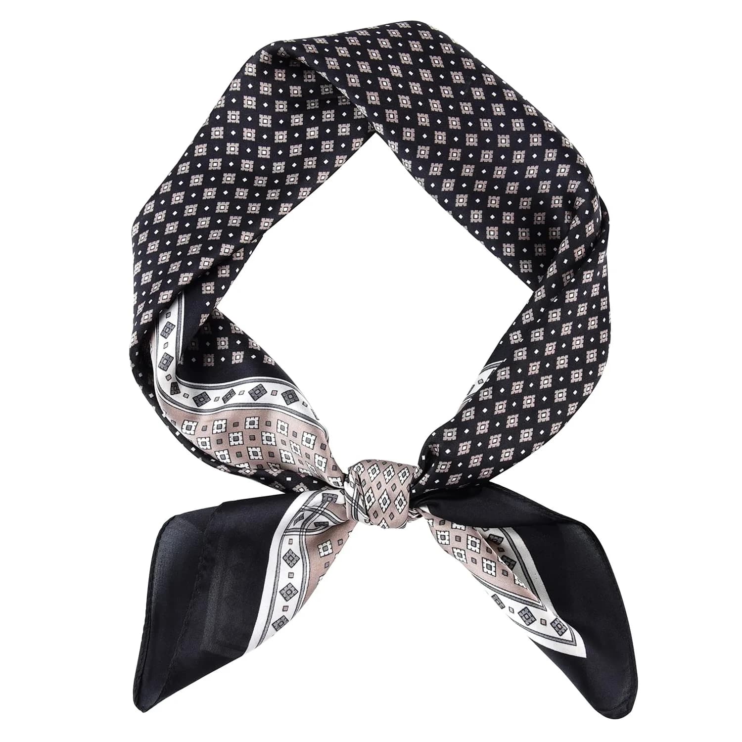 GERINLY Black Silk Bandana for Men Fashion Neckerchief Plaid Scarf 70cm (27.5 inches) | Classic Style