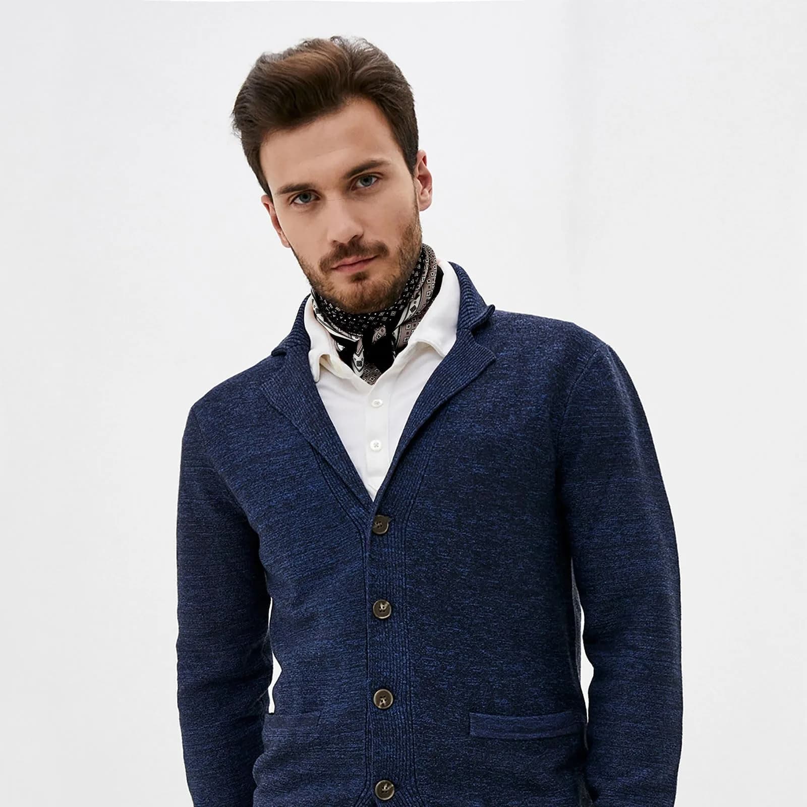 GERINLY Black Silk Bandana for Men Fashion Neckerchief Plaid Scarf 70cm (27.5 inches) | Classic Style - view 3