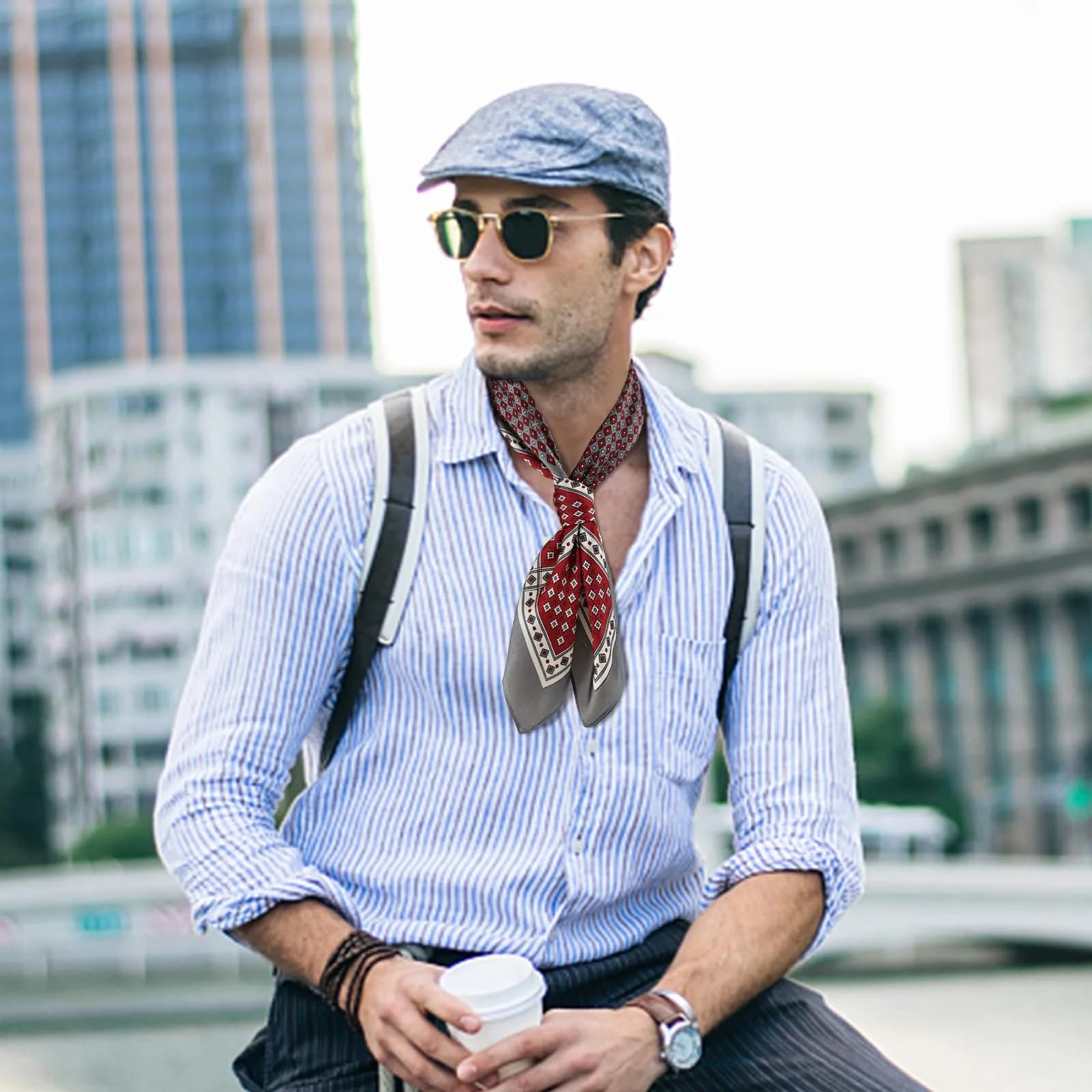 GERINLY Retro Silk Bandana Chic Neck Scarf for Men 70cm (27.5 inches) | Classic Plaid Business Accessory - view 3