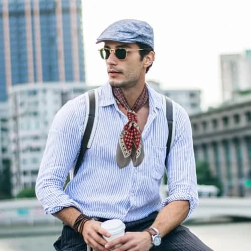 GERINLY Retro Silk Bandana Chic Neck Scarf for Men 70cm (27.5 inches) | Classic Plaid Business Accessory thumbnail 3