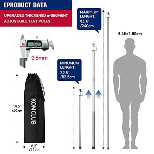 KOMCLUB Telescoping Tent Poles Set of 2 | Heavy Duty Stainless Steel Adjustable Poles for Tarps & Tents thumbnail 2