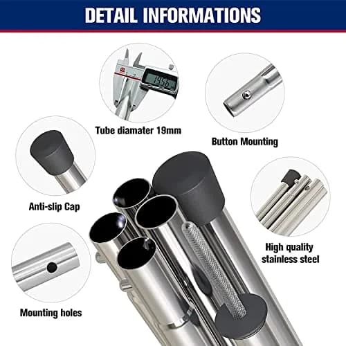 KOMCLUB Telescoping Tent Poles Set of 2 | Heavy Duty Stainless Steel Adjustable Poles for Tarps & Tents thumbnail 3