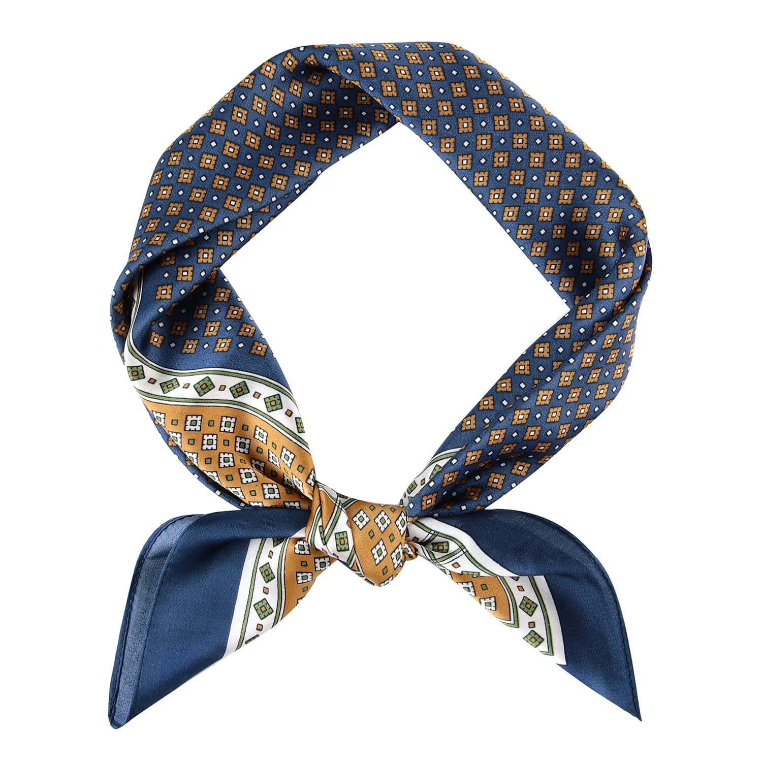GERINLY Silk Neckerchief Men Neck Scarf Cravat Blue Ascot Ties Bandana 70cm (27.5 inches) | Classic Plaid Design for Suave Style - main product image